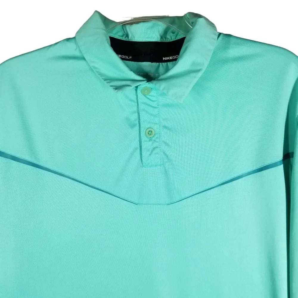 Nike Golf Tour Performance Mens Medium Aqua Teal Black Active‎ Dri-Fit Polo